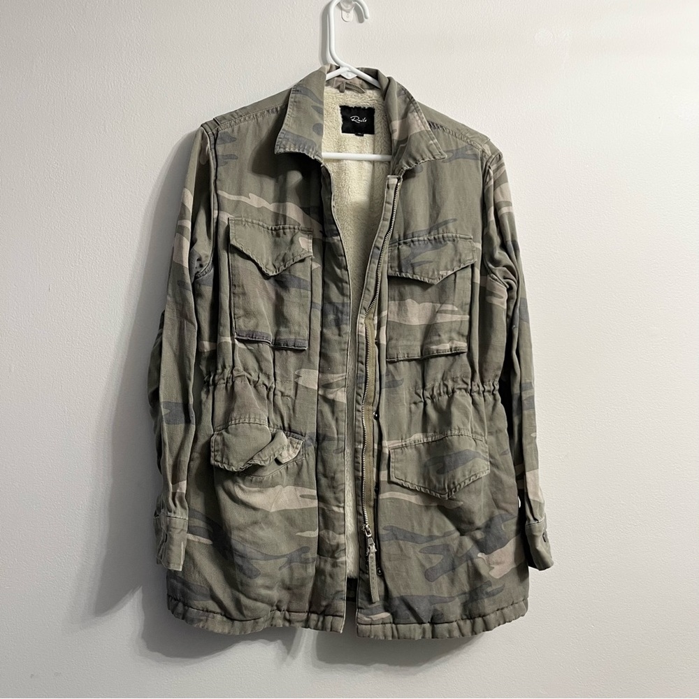Rails Whitaker Tencel Linen Blend Camo Jacket w Faux Fur Lining Sz Medium Green - Picture 2 of 11